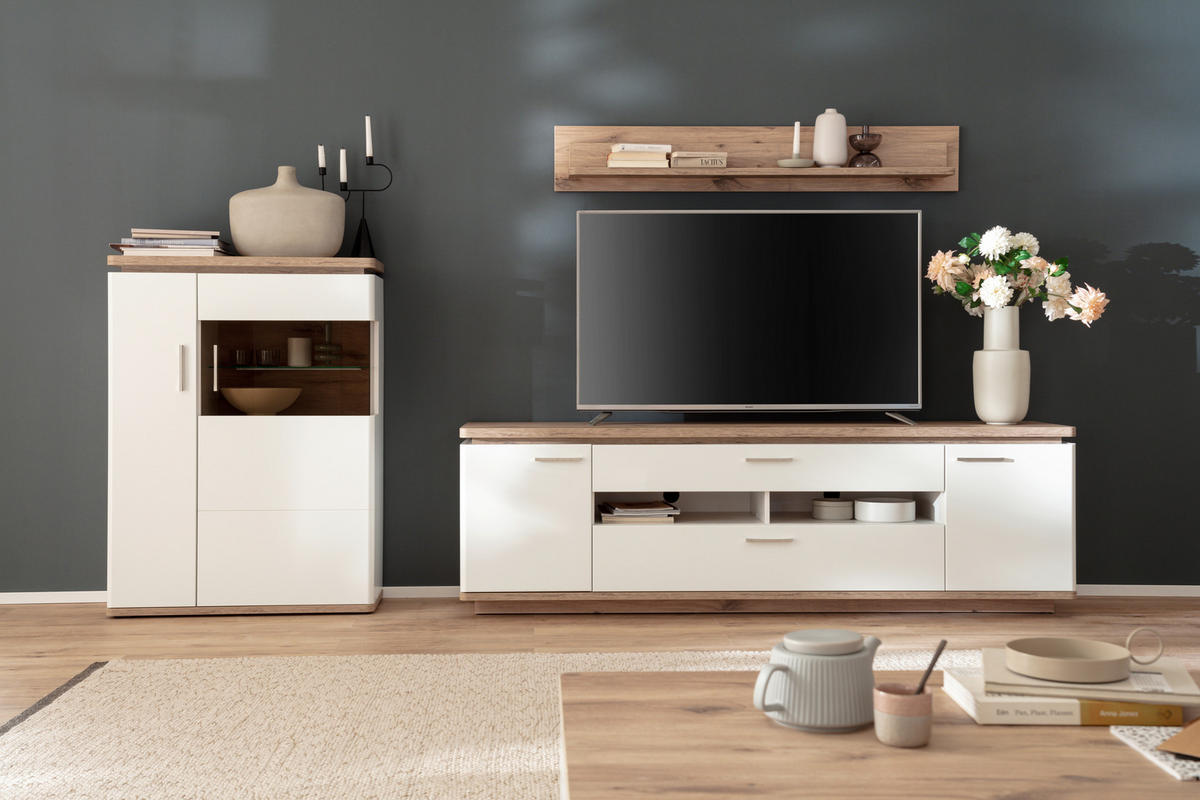 HYLLKOMBINATION  i vit, ekfärgad  310/181/50 cm  - vit/nickelfärgad, Design, metall/trämaterial (310/181/50cm) - Livetastic