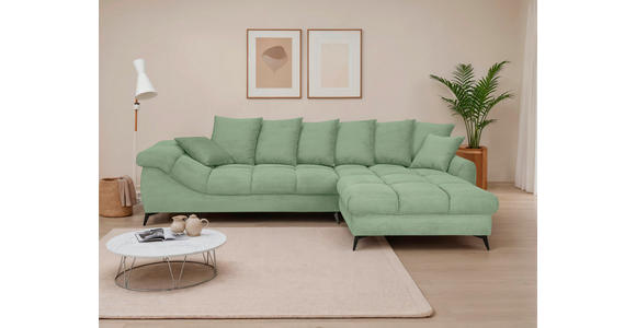 ECKSOFA Pastellgrün Cord Rückenkissen, Armlehnenkissen, Rücken echt  - Pastellgrün/Schwarz, KONVENTIONELL, Textil/Metall (332/231cm) - Carryhome