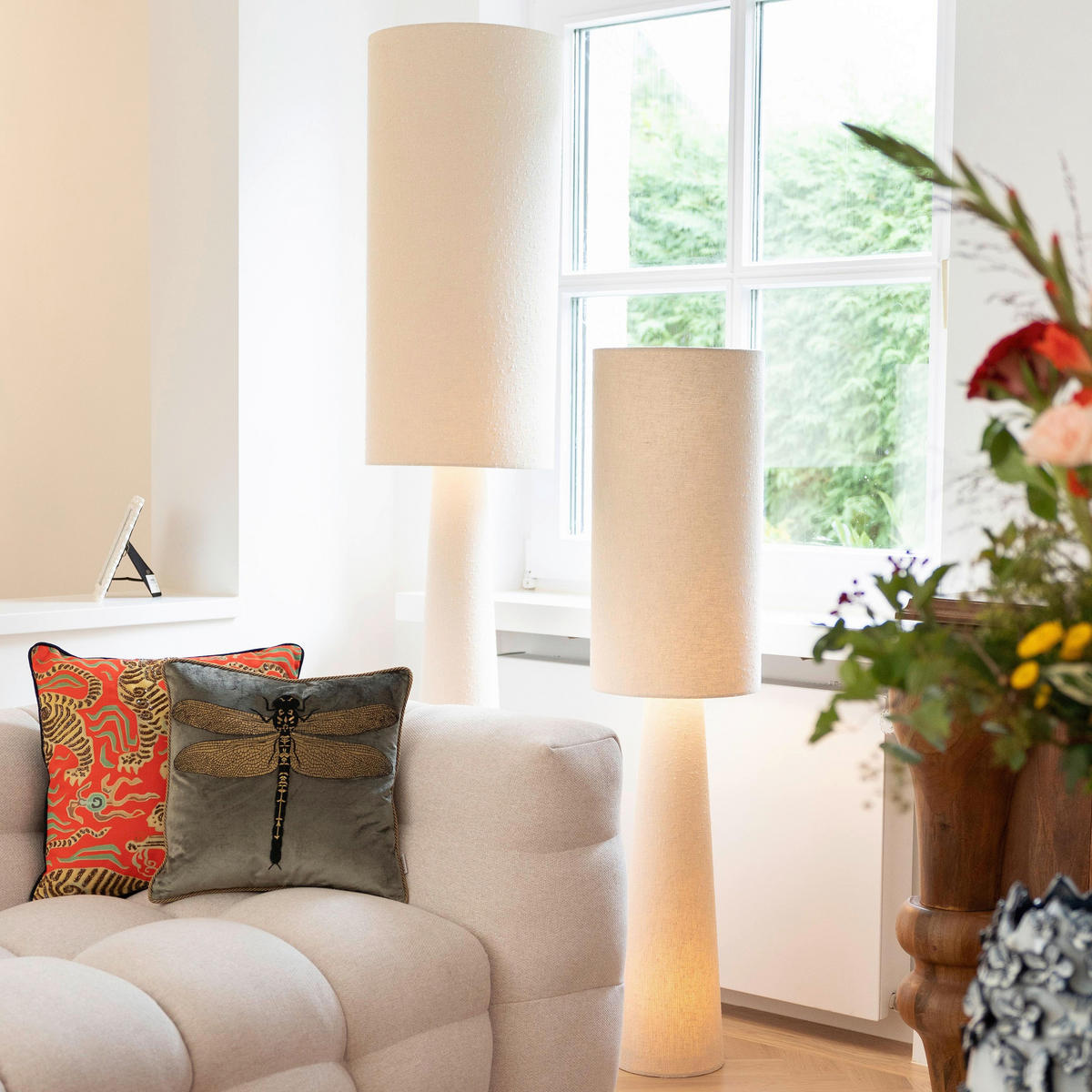 STEHLEUCHTE  35/190/35 cm   - Messingfarben/Creme, Design, Textil/Metall (35/190/35cm) - Kare-Design