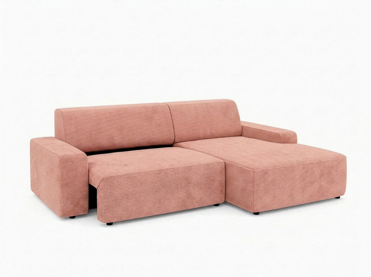 ECKSOFA WIEN in Cord Pink Bettkasten, Sitzvorzug  246/162 cm  - Pink/Schwarz, MODERN, Kunststoff/Textil (246/162cm) - Trendmanufaktur