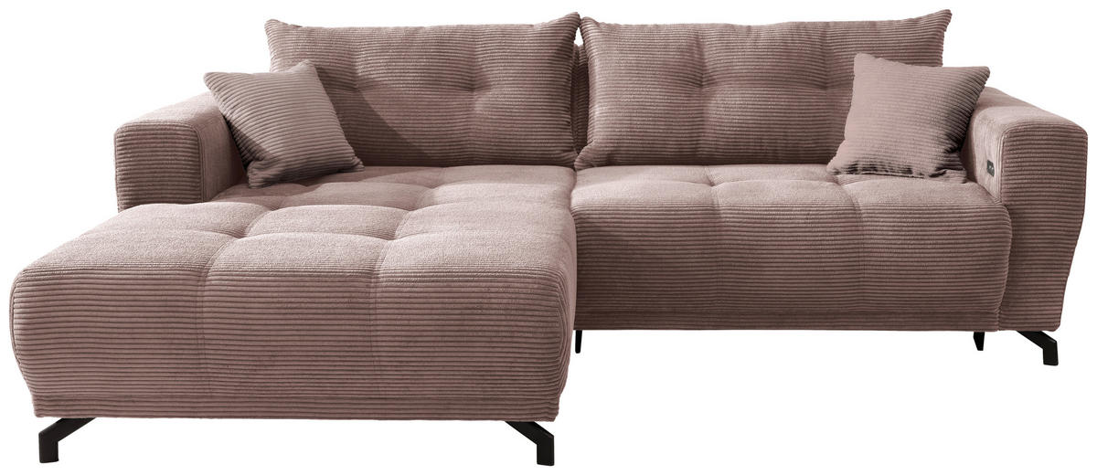 ECKSOFA in Cord Rosa  - Schwarz/Rosa, Modern, Holz/Textil (177/246cm) - MID.YOU