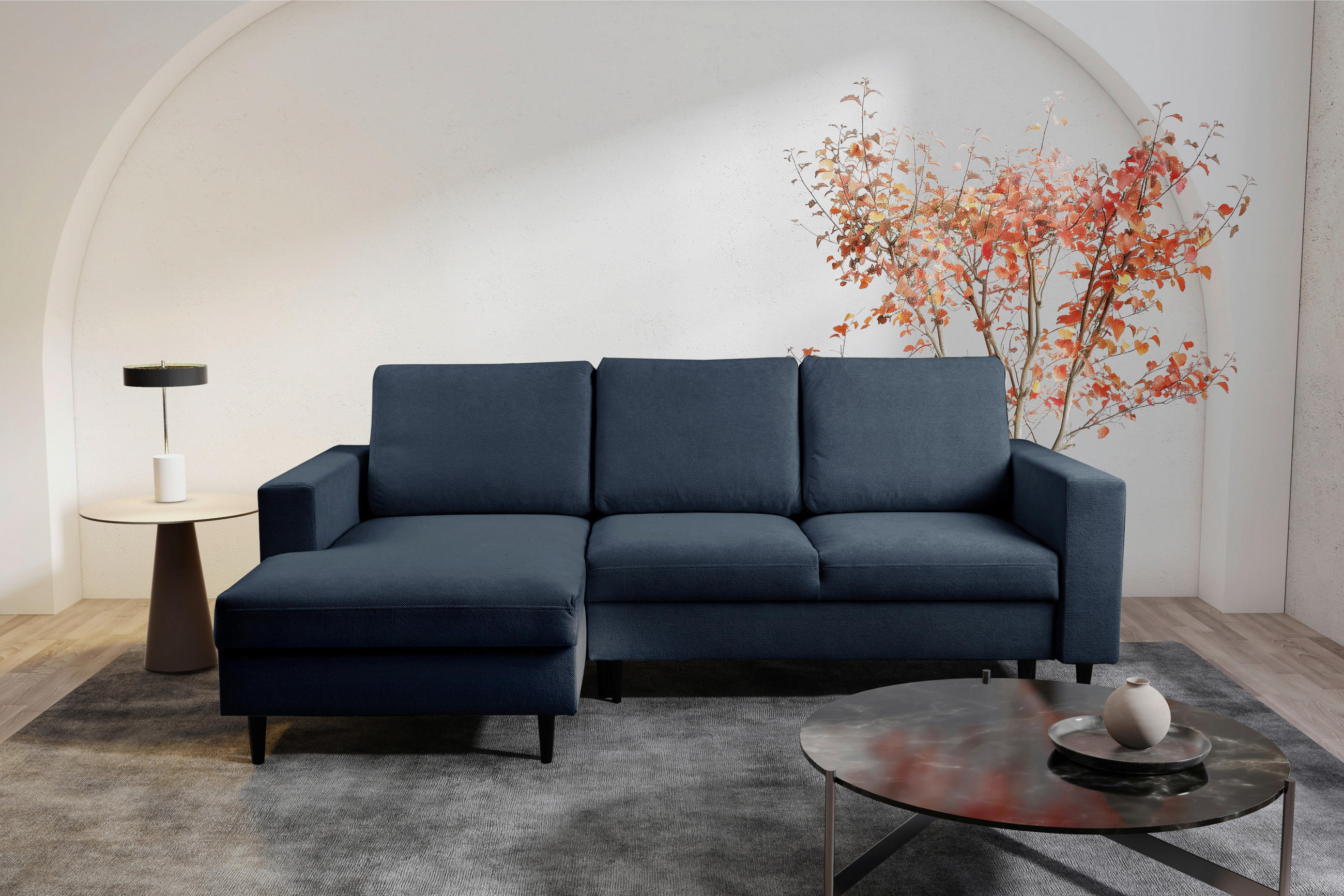 ECKSOFA in Struktur Anthrazit  - Anthrazit/Schwarz, Modern, Holz/Kunststoff (145/230cm) - MID.YOU