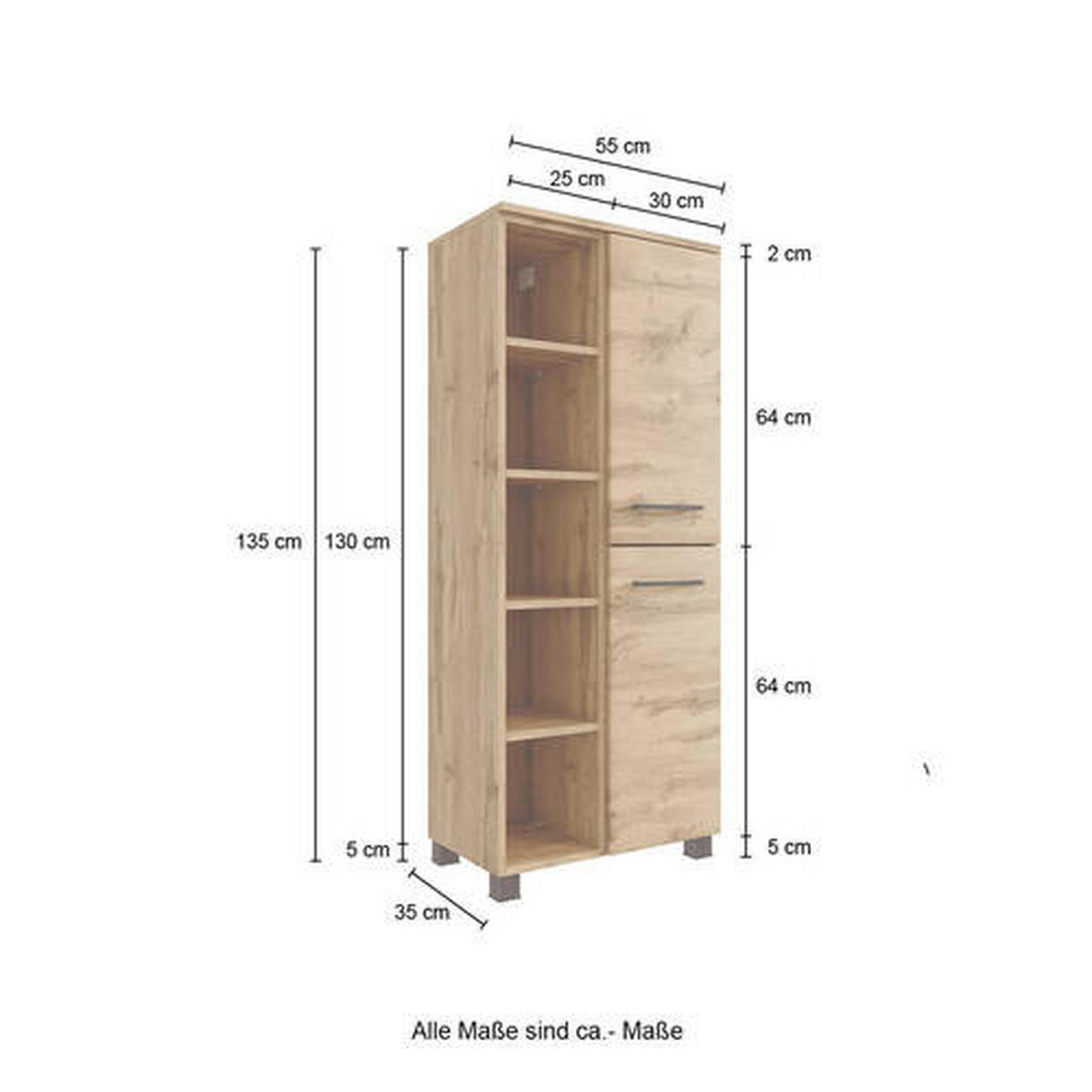MIDI SKŘÍŇKA, barvy dubu, 55/130/35 cm - černá/barvy dubu, Moderní, kov/kompozitní dřevo (55/130/35cm) - Held