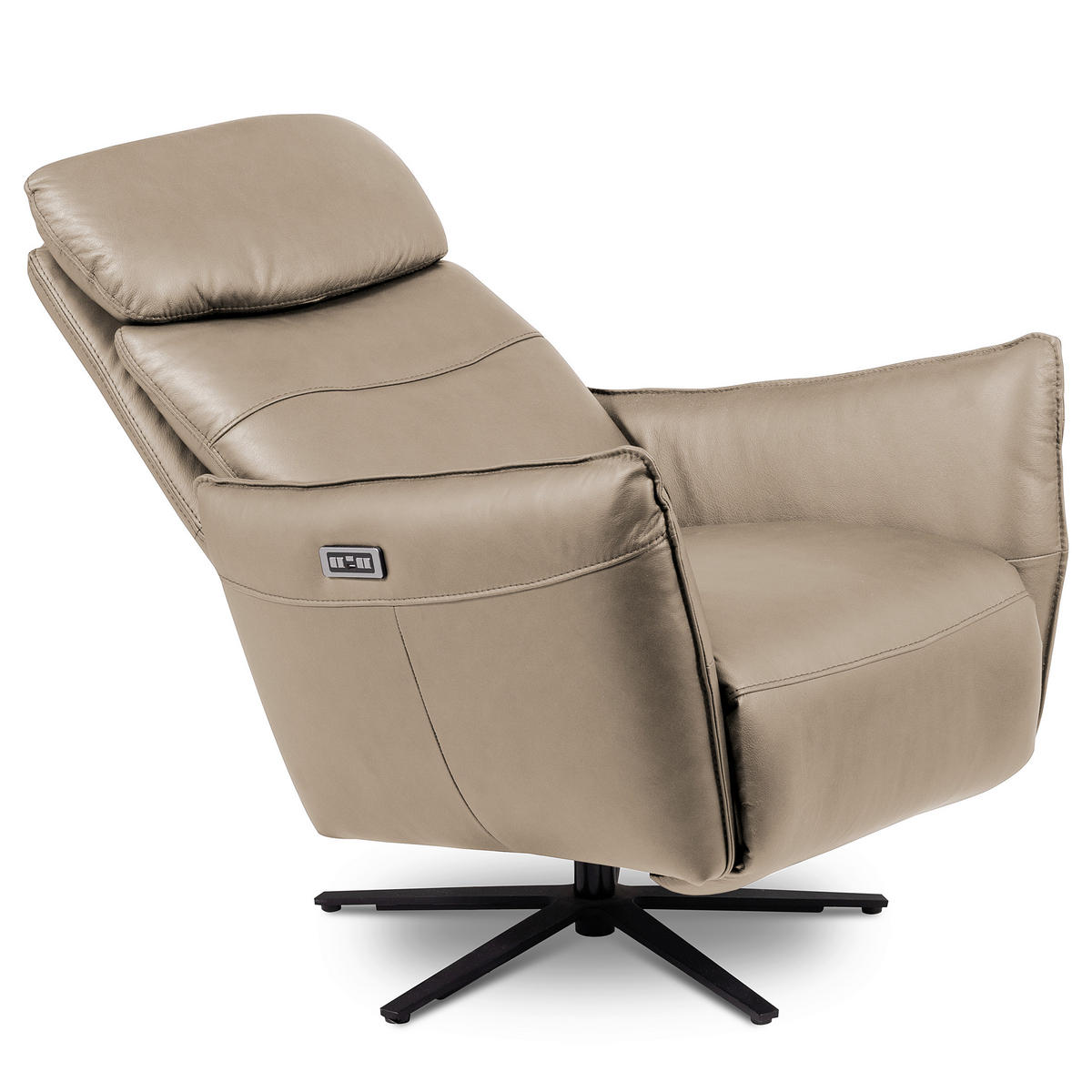 RELAXSESSEL in Leder Hellgrau  - Hellgrau/Schwarz, Design, Leder/Metall (77/107/88cm) - Livetastic