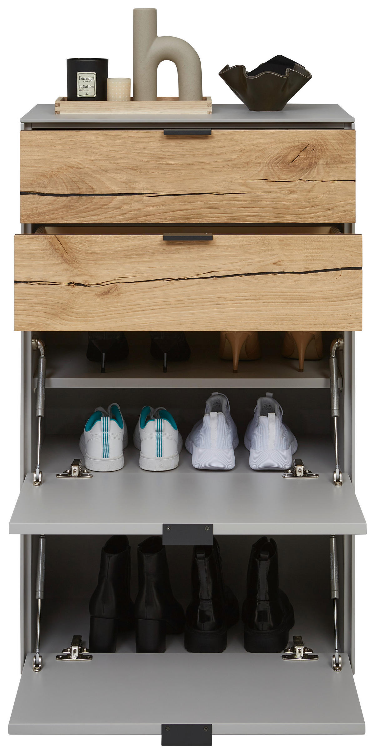 SCHUHSCHRANK Wildeiche furniert, massiv Eichefarben, Hellgrau  - Eichefarben/Hellgrau, Design, Holz/Holzwerkstoff (61,9/104,7/37,1cm) - Dieter Knoll