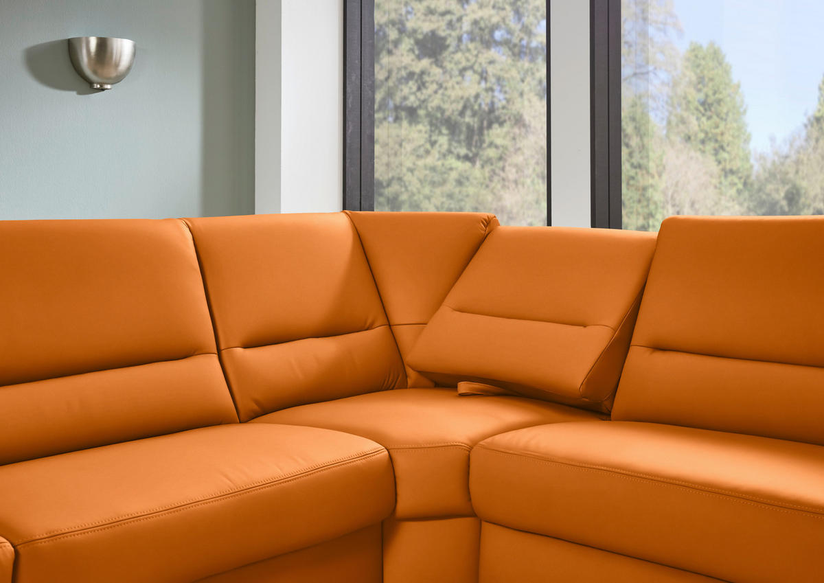 ECKSOFA  in Echtleder Orange  290/249 cm  - Schwarz/Orange, KONVENTIONELL, Leder/Metall (290/249cm) - Beldomo Premium