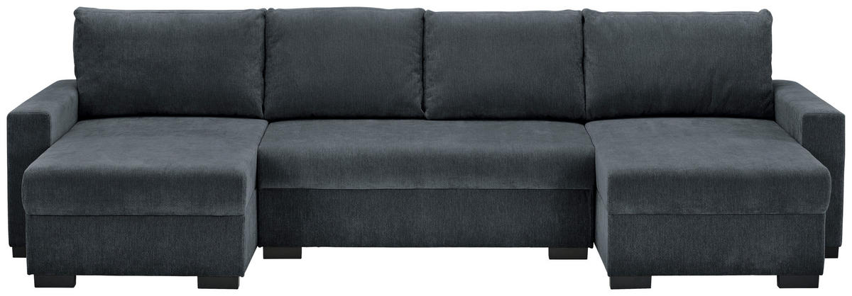 WOHNLANDSCHAFT Dunkelgrau Chenille  - Dunkelgrau/Schwarz, KONVENTIONELL, Kunststoff/Textil (140/328/140cm) - Ti'me