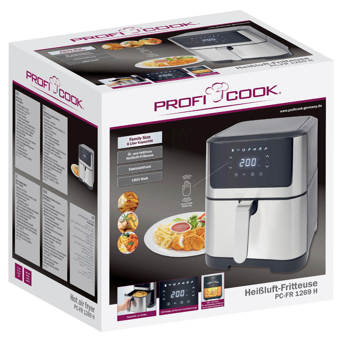 HEIßLUFTFRITTEUSE 8 L  - Edelstahlfarben, Basics, Kunststoff/Metall (29,4/35,9/39,9cm) - Bomann