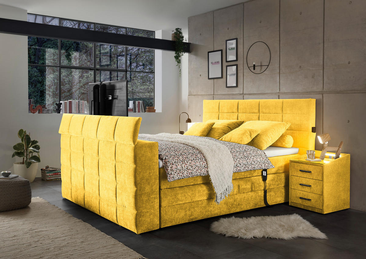 BOXSPRING-ÁGY 180/200 cm  sárga  - sárga, Konventionell, textil (180/200cm) - Carryhome