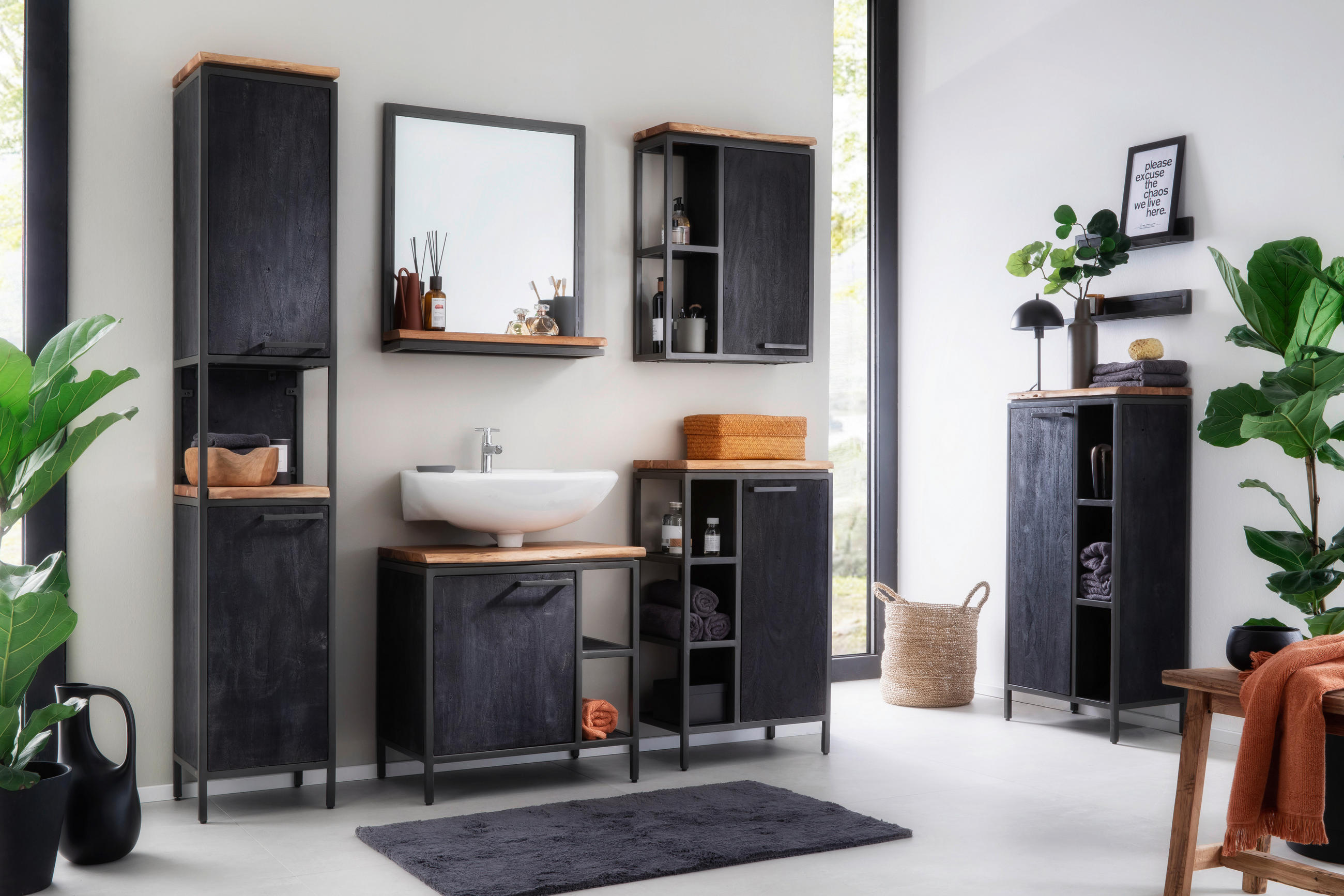 WASCHBECKENUNTERSCHRANK 62/65/40 cm  - Anthrazit/Schwarz, MODERN, Holz/Metall (62/65/40cm) - Livetastic