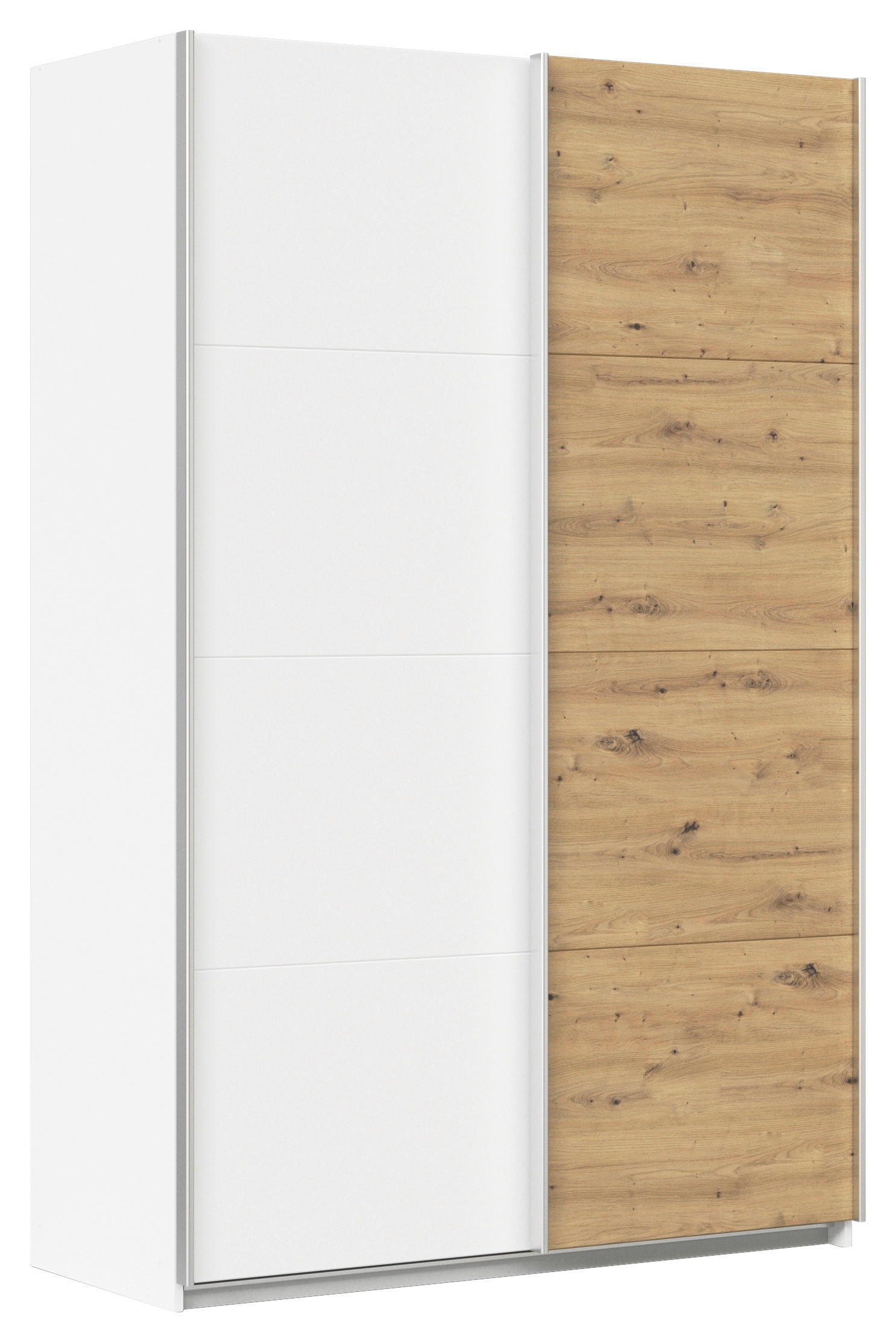 SCHWEBETÜRENSCHRANK  in Weiß, Eiche Artisan  - Alufarben/Weiß, KONVENTIONELL, Holzwerkstoff/Metall (136/229/62cm) - Xora