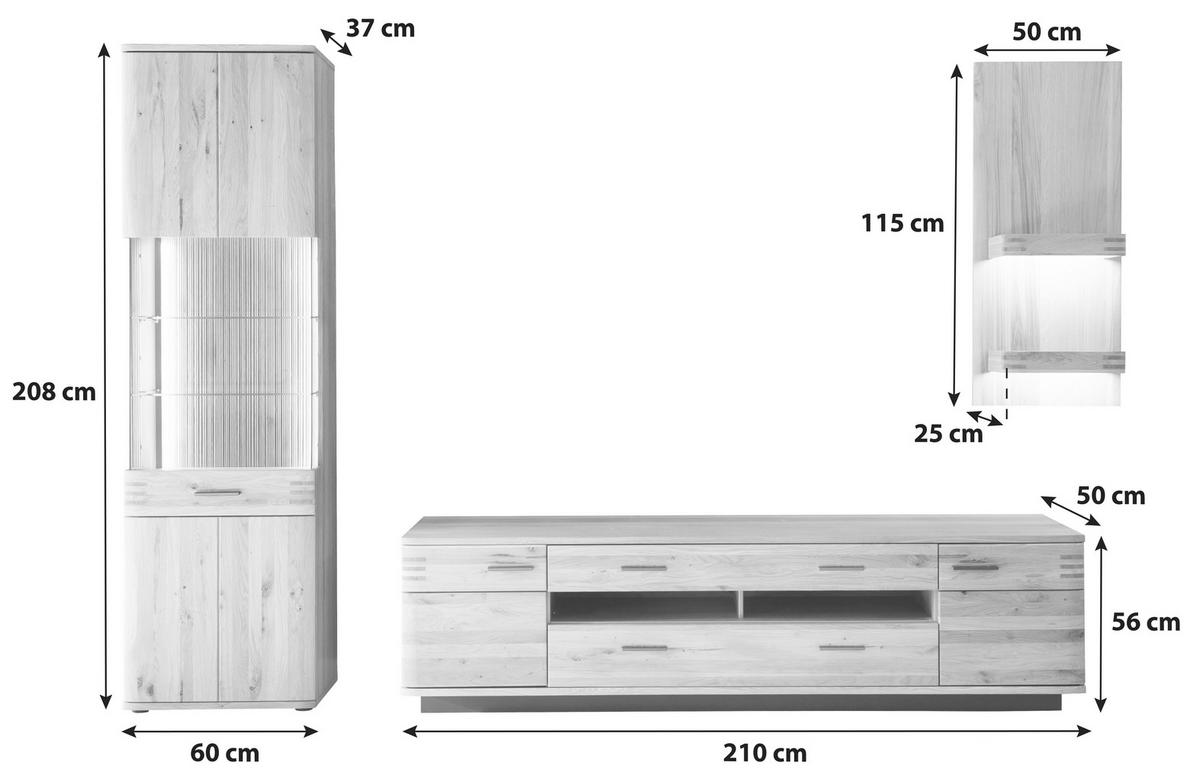 WOHNWAND  in Anthrazit, Eichefarben 300/208/50 cm  - Eichefarben/Anthrazit, Design, Glas/Holz (300/208/50cm) - Livetastic