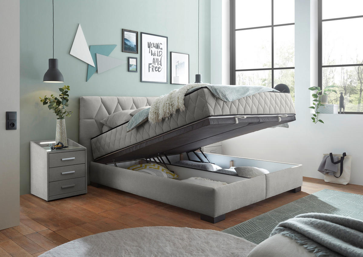 BOXBETT 160/200 cm  in Hellgrau  - Hellgrau/Schwarz, MODERN, Holzwerkstoff/Kunststoff (160/200cm) - MID.YOU