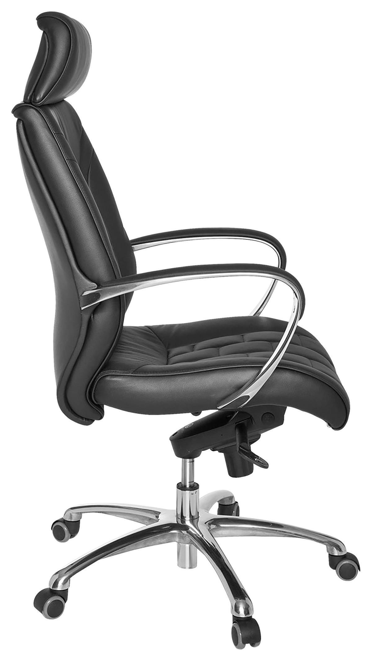 CHEFSESSEL Schwarz  - Alufarben/Schwarz, MODERN, Leder/Kunststoff (66/128/62cm) - MID.YOU