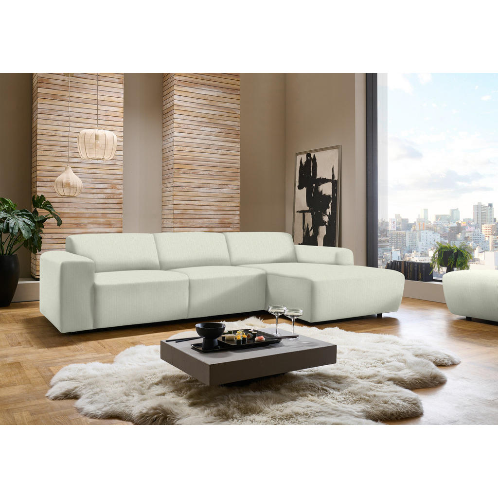 Thumbnail - Beldomo Style Ecksofa, Creme, Textil, 3-Sitzer, Ottomane rechts, L-Form, 301x177 cm, Typenauswahl, Stoffauswahl, seitenv...