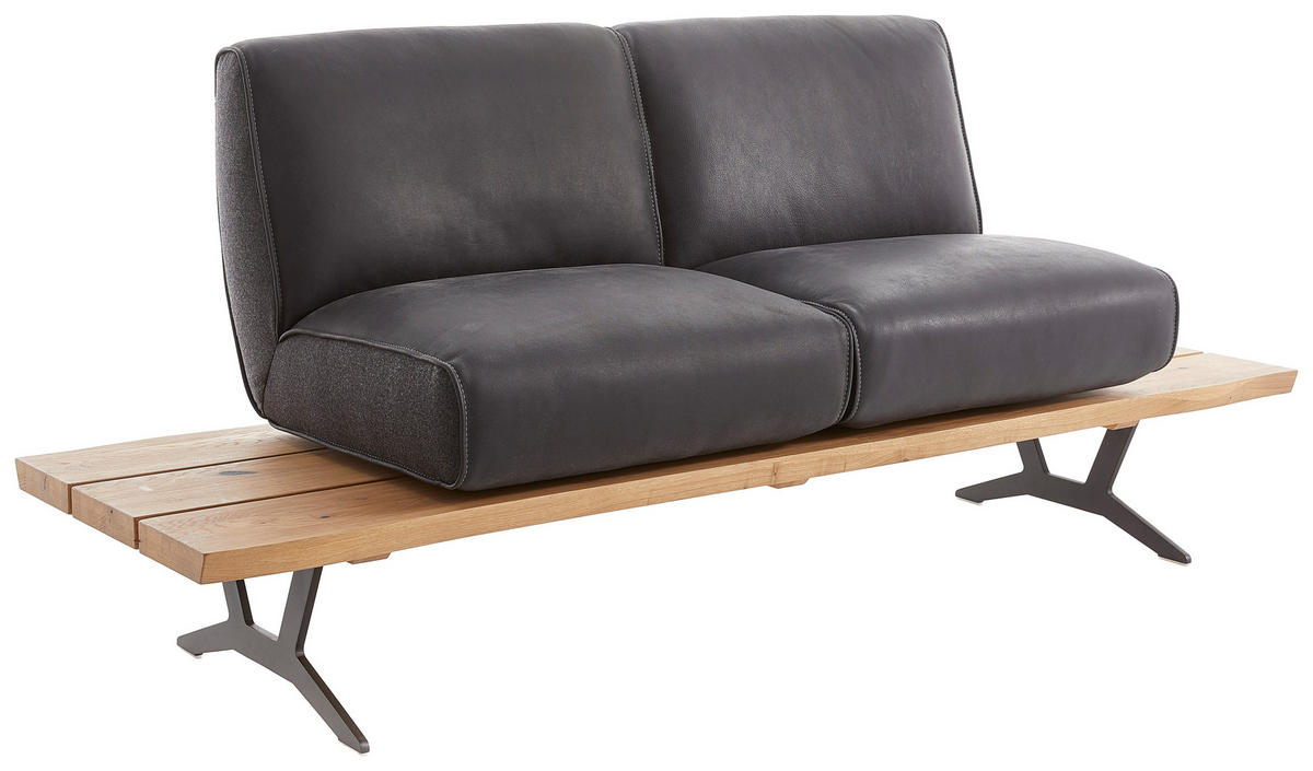 SITZBANK Holz, Metall, Leder Anthrazit, Schwarz, Eichefarben  - Eichefarben/Anthrazit, Design, Leder/Holz (190/85/69cm) - Ambiente