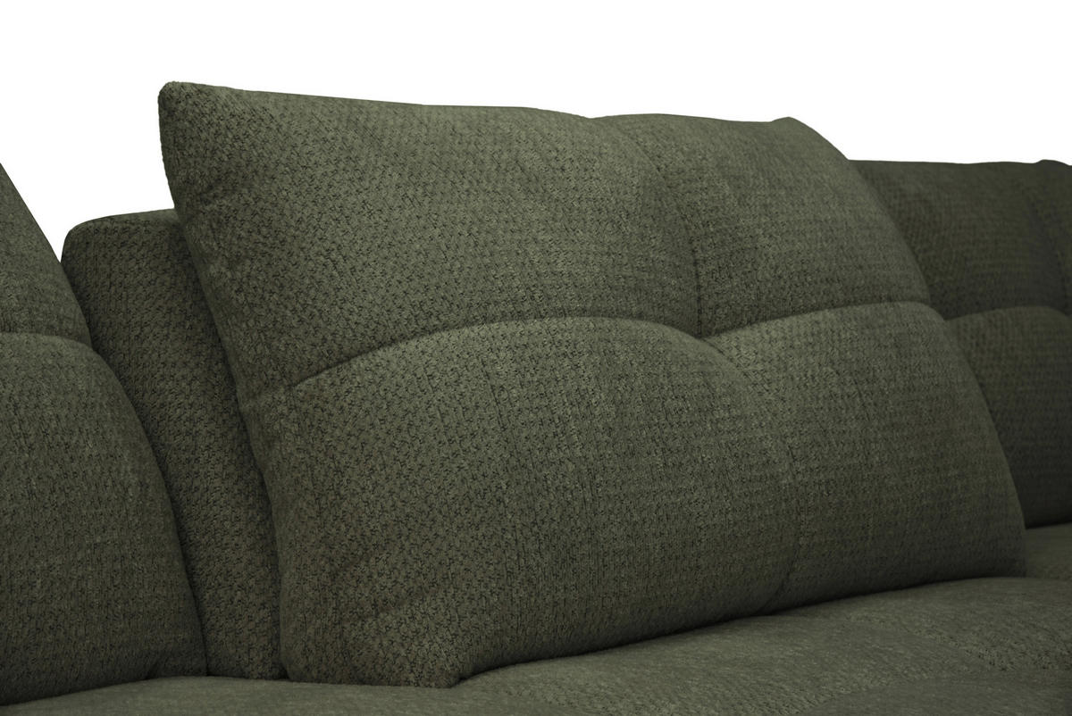 ECKSOFA Dunkelgrün Chenille Armlehnenkissen, Rücken echt, Sitztiefenverstellung  - Dunkelgrün/Schwarz, KONVENTIONELL, Textil/Metall (313/215cm) - Hom`in