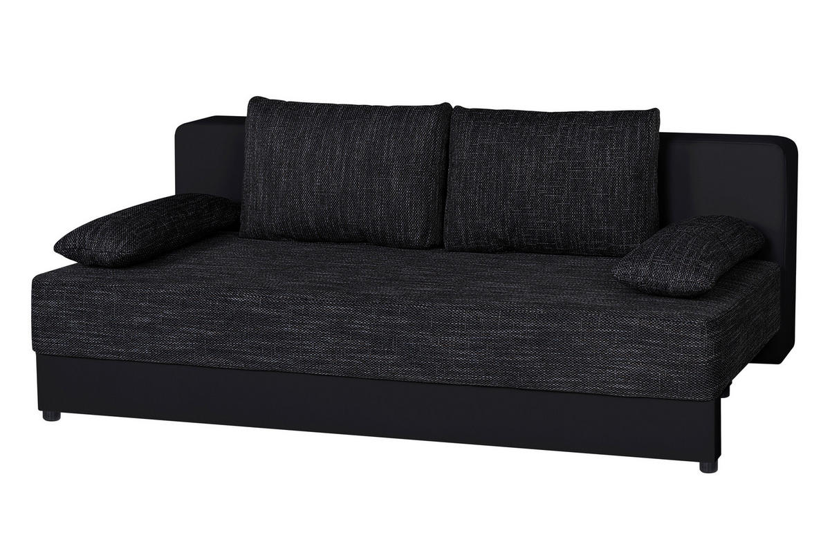 SCHLAFSOFA Schwarz  inkl. Rückenkissen, Armlehnenkissen, Bettkasten, Schlaffunktion, Rücken echt, Liegefläche im Originalstoff  - Schwarz, Design, Textil (200/90/103cm) - P & B