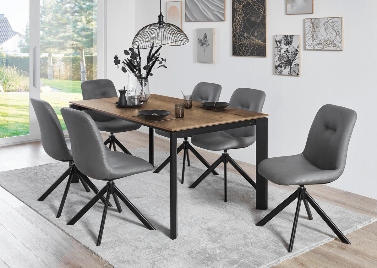 ESSTISCH Schwarz, Eiche dunkel rechteckig  ausziehbar, in verschiedenen Holzdekoren erhältlich  - Eiche dunkel/Schwarz, Basics, Holzwerkstoff/Metall (180-280/95/76cm) - Celina Home