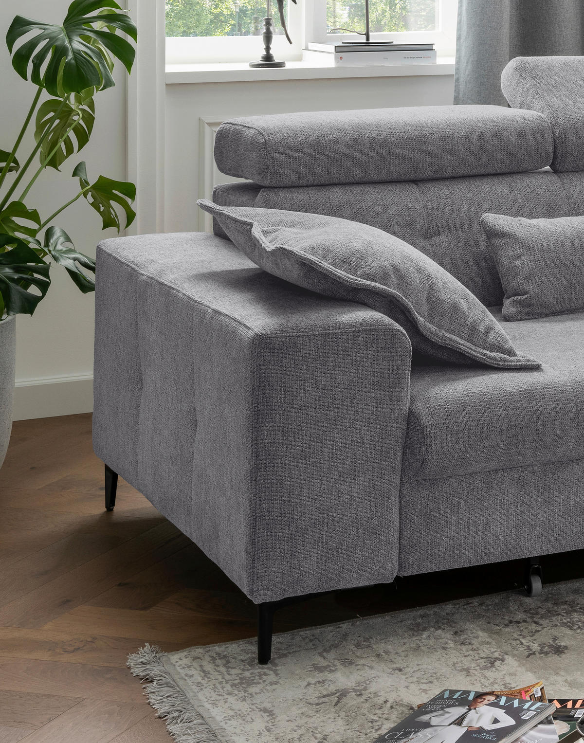 ECKSOFA Chenille Dunkelgrau  - Dunkelgrau/Schwarz, Basics, Textil/Metall (270/186cm) - Livetastic