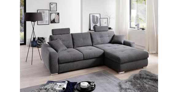 ECKSOFA in Mikrofaser Anthrazit  - Chromfarben/Anthrazit, Design, Kunststoff/Textil (278/193cm) - Hom`in