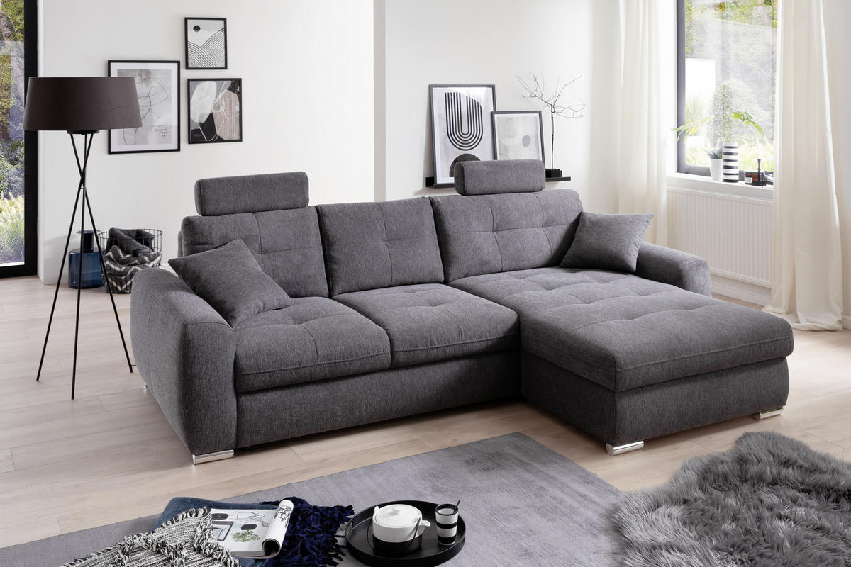 ECKSOFA in Mikrofaser Anthrazit  - Chromfarben/Anthrazit, Design, Kunststoff/Textil (278/193cm) - Hom`in