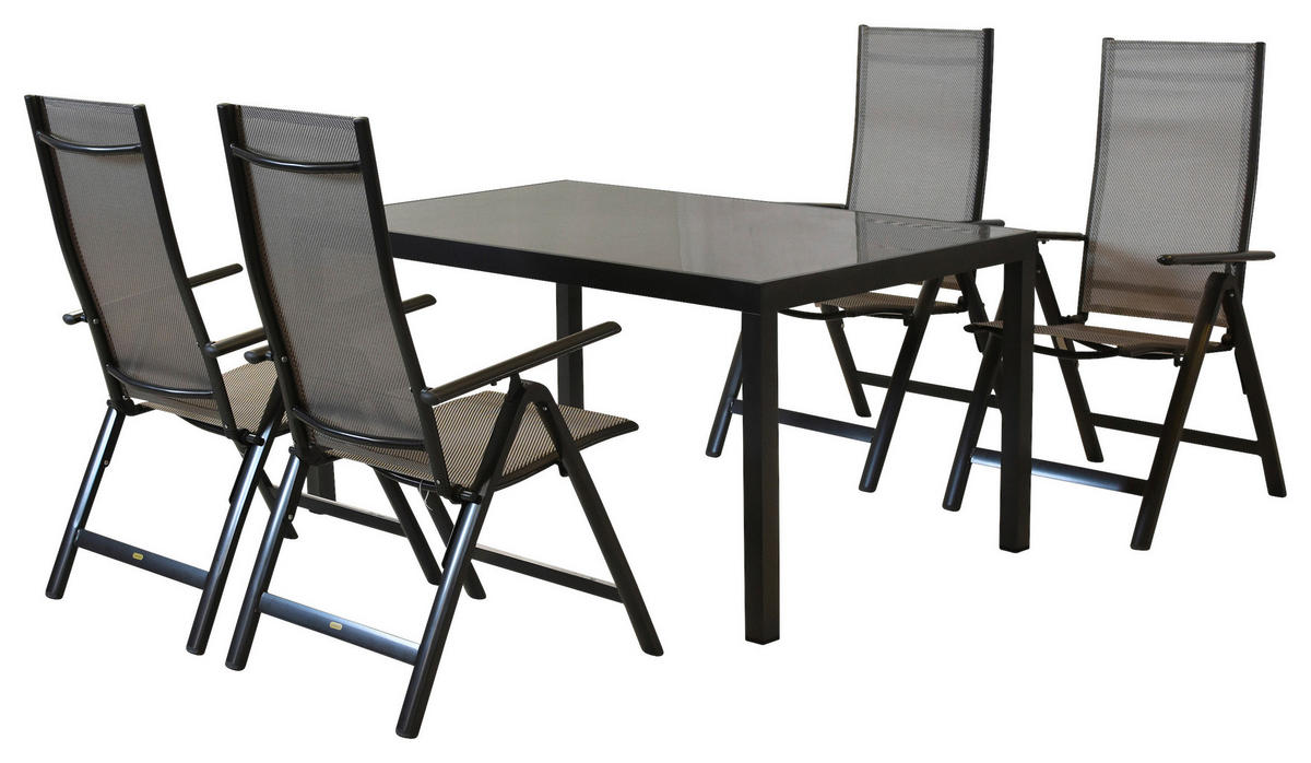 GARTENSET 5-teilig Aluminium 5-teilig  - Graphitfarben/Braun, MODERN, Textil/Metall - Gardenson