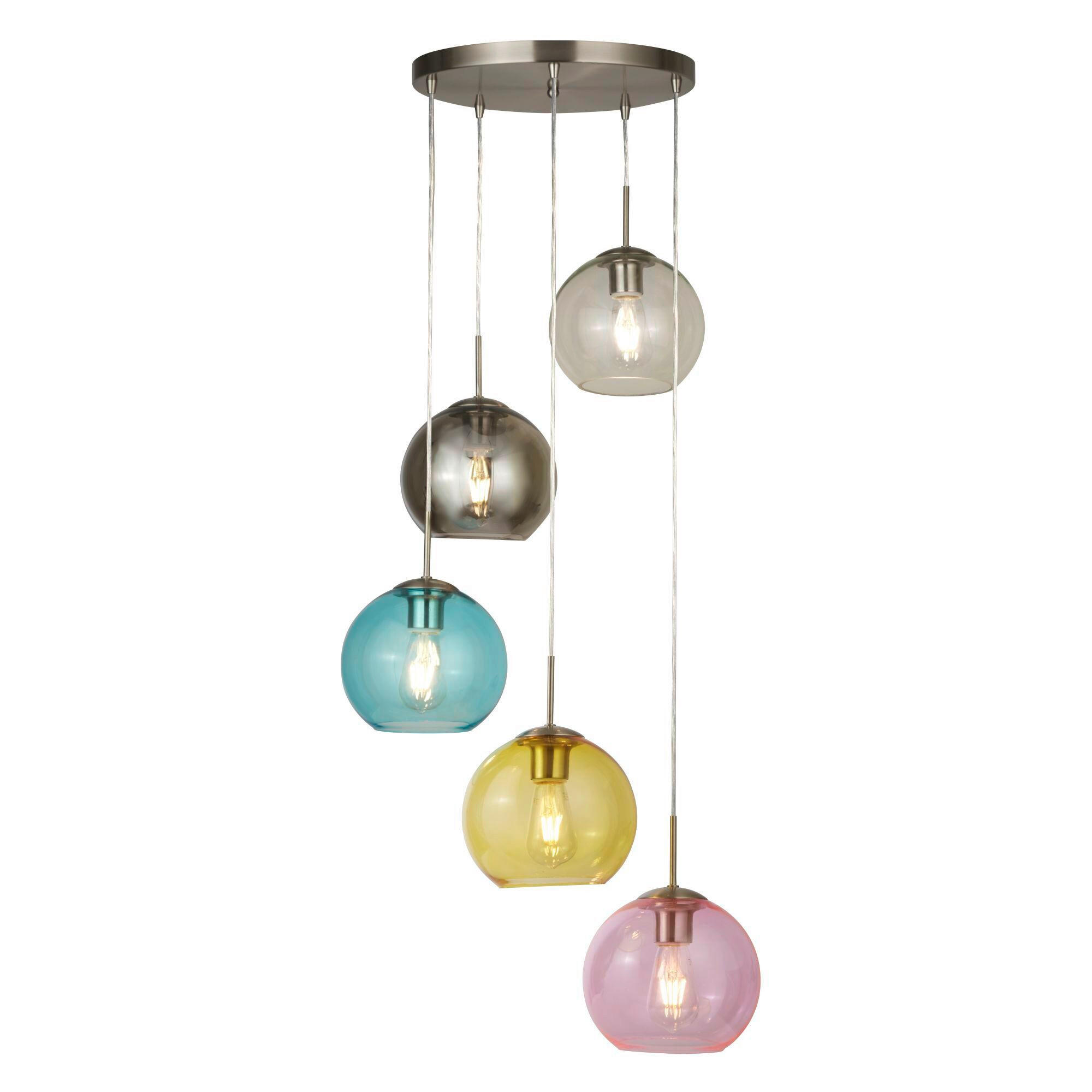 Searchlight Hängeleuchte Mardi Gras Gelb, Silber, Türkis, Pink 120 cm