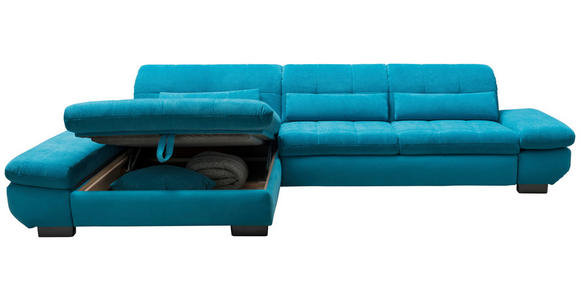 ECKSOFA Türkis Mikrofaser Kopfteilverstellung  - Türkis/Schwarz, Design, Textil/Metall (341/204cm) - Xora