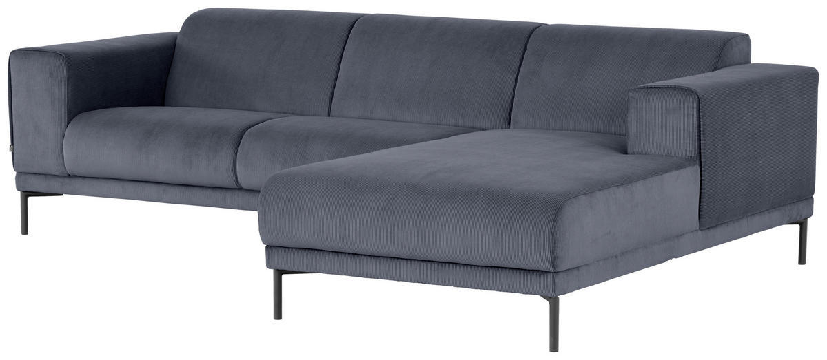 ECKSOFA in Cord Graublau  - Graublau/Schwarz, Design, Textil/Metall (262/183cm) - MID.YOU