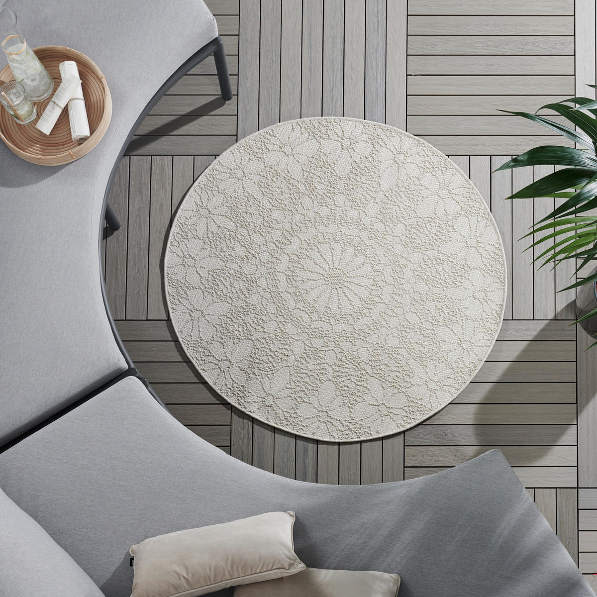 VENKOVNÍ KOBEREC, 120 cm krémová, béžová - krémová/béžová, Design (120cm) - Novel