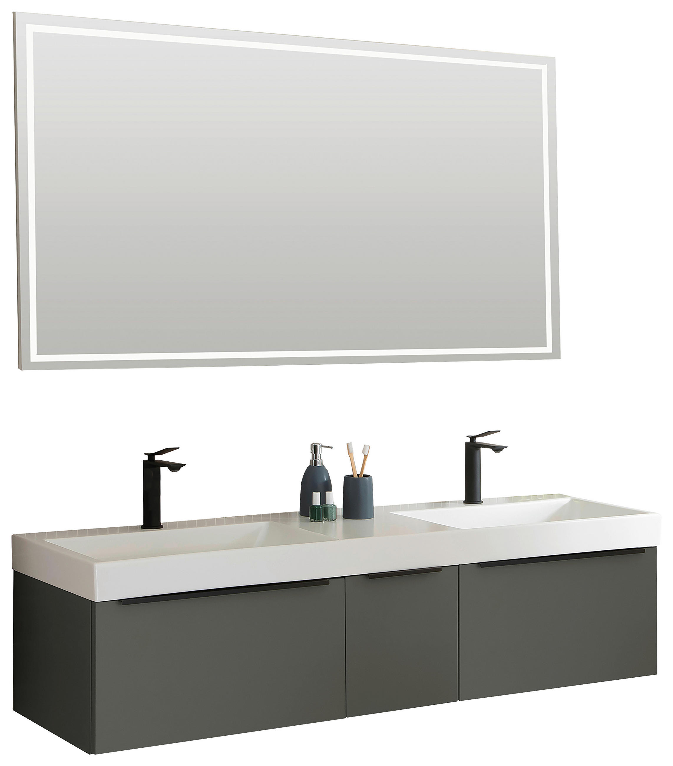 BADEZIMMER 3-teilig  in 152 cm  - Schwarz/Weiß, Basics, Keramik/Holzwerkstoff (152cm) - Schöner Wohnen