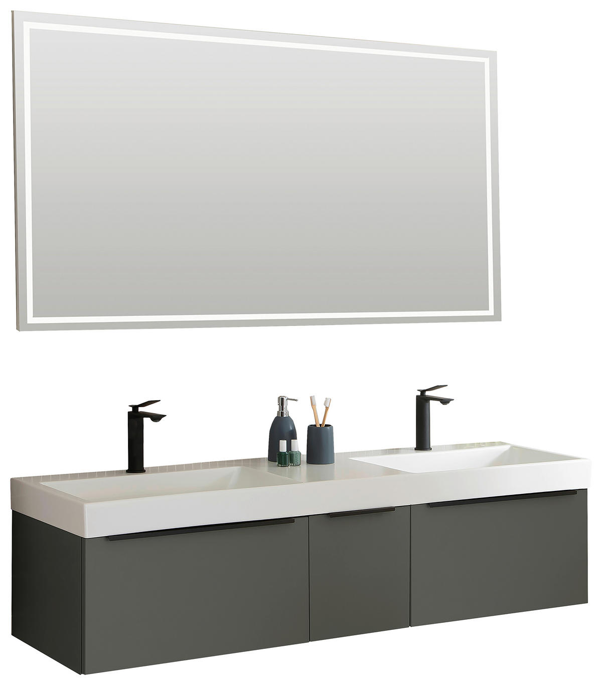 BADEZIMMER 3-teilig 152 cm  - Weiss/Schwarz, Basics, Keramik/Holzwerkstoff (152cm) - Schöner Wohnen