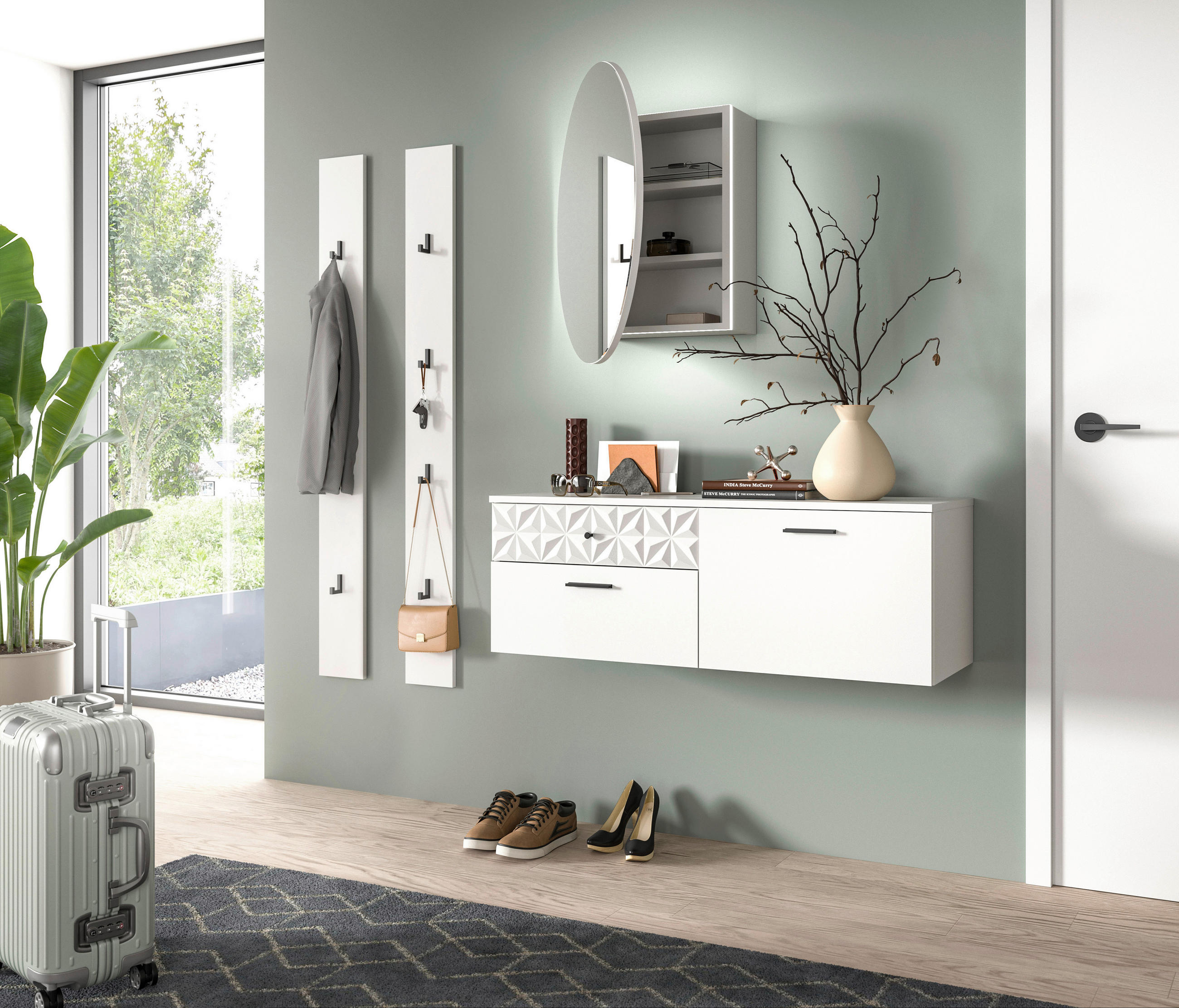 Thumbnail - Mid.you Garderobe Prisma, Weiß, Holzwerkstoff, 2-teilig, 110x192x34 cm, FSC Mix, Garderobe, Garderoben-Sets & Serien