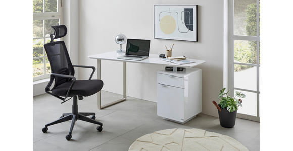 SCHREIBTISCH 150/76/74 cm in Weiß, Nickelfarben - Silberfarben/Weiß, Design, Holzwerkstoff/Metall (150/76/74cm) - Xora