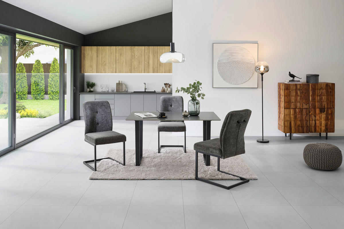 ESSTISCH rechteckig Anthrazit  - Anthrazit/Schwarz, KONVENTIONELL, Stein/Metall (140/90/76cm) - MID.YOU