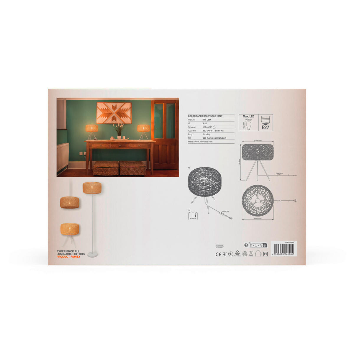 TISCHLEUCHTE 40/48,5 cm   - Beige, Natur, Papier/Metall (40/48,5cm) - Ledvance