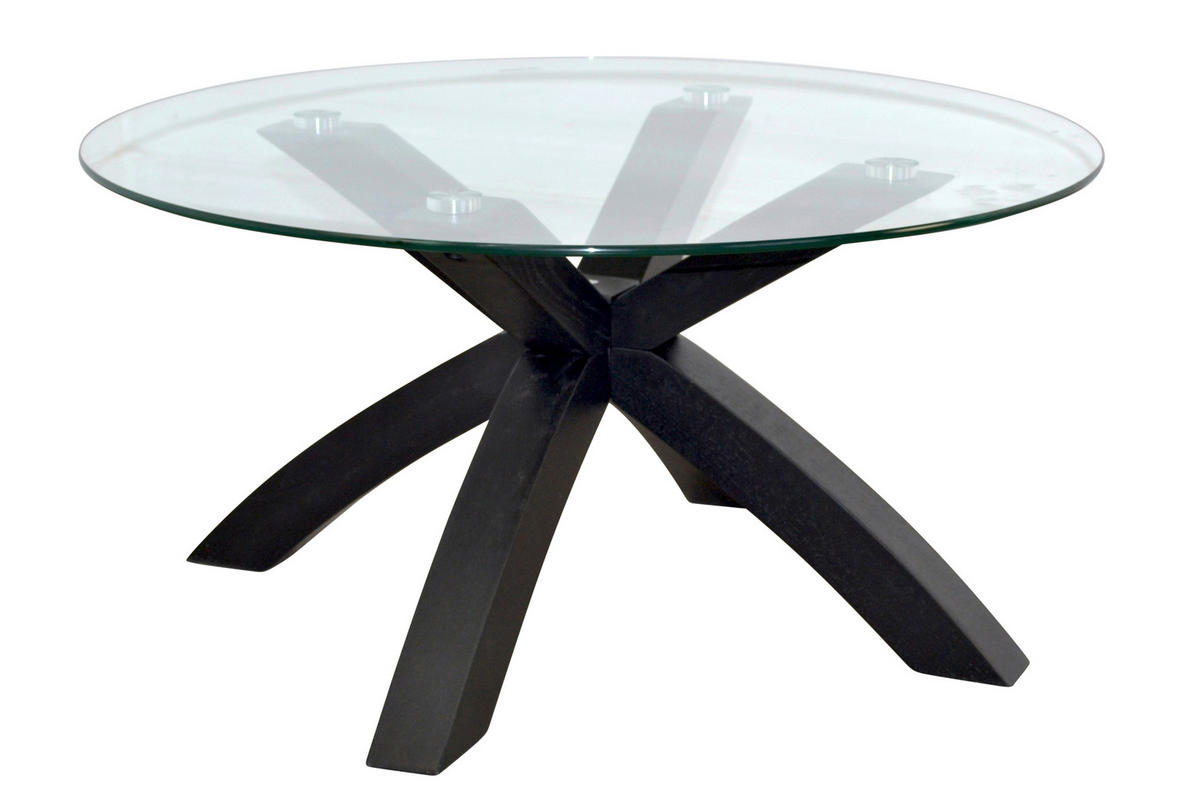 COUCHTISCH Eiche massiv ESG, Klarglas 80/80/40 cm rund Schwarz  - Schwarz, Design, Glas/Holz (80/80/40cm) - MID.YOU