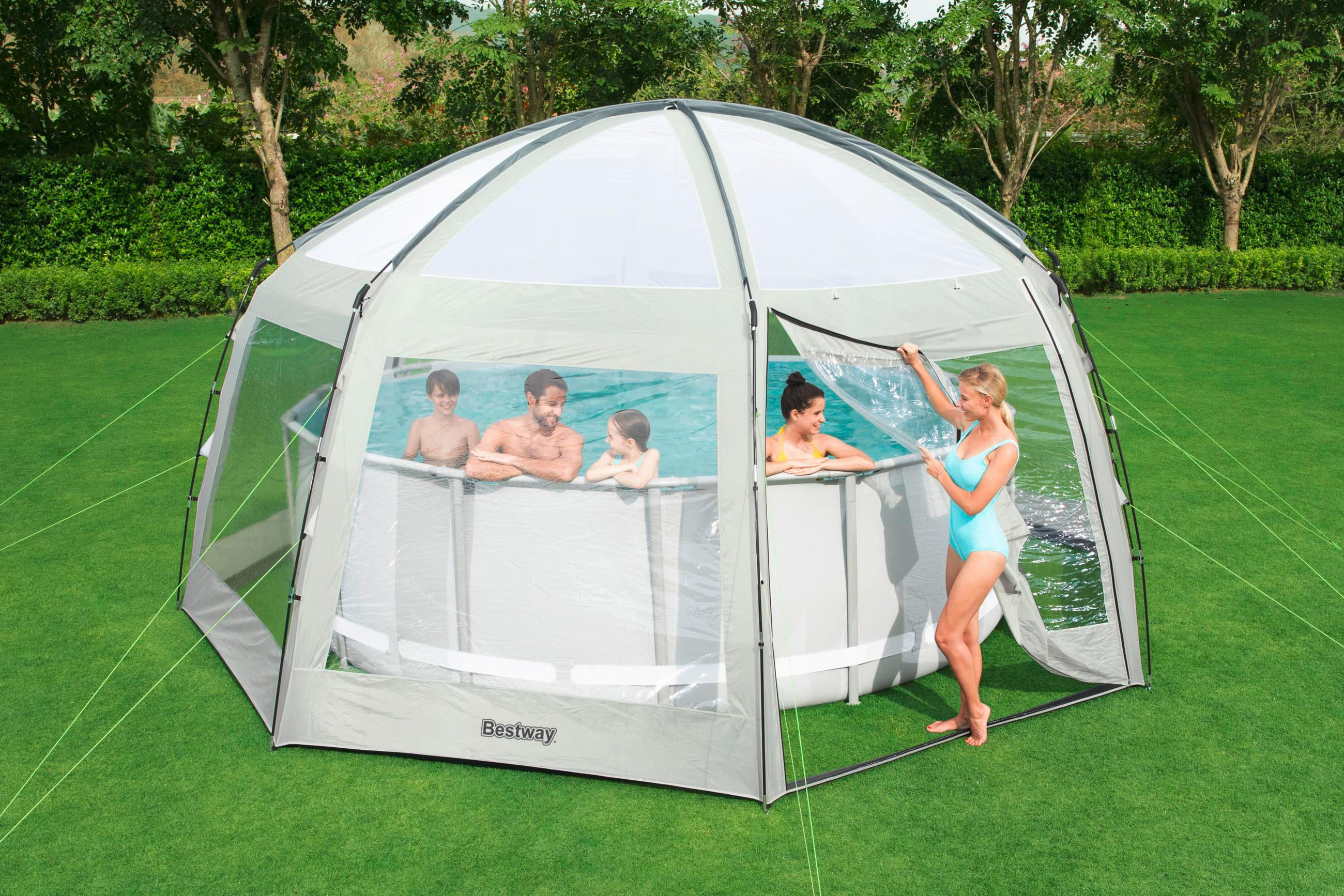 POOLDACH 600/295 cm  - Weiß/Grau, Basics, Kunststoff (600/295cm) - Bestway
