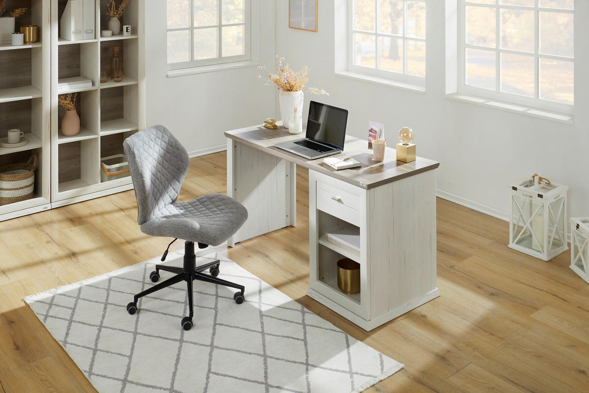 SCHREIBTISCH 135/59/76 cm  in Grau, Weiss  - Weiss/Grau, Lifestyle, Holzwerkstoff/Metall (135/59/76cm) - Hom`in