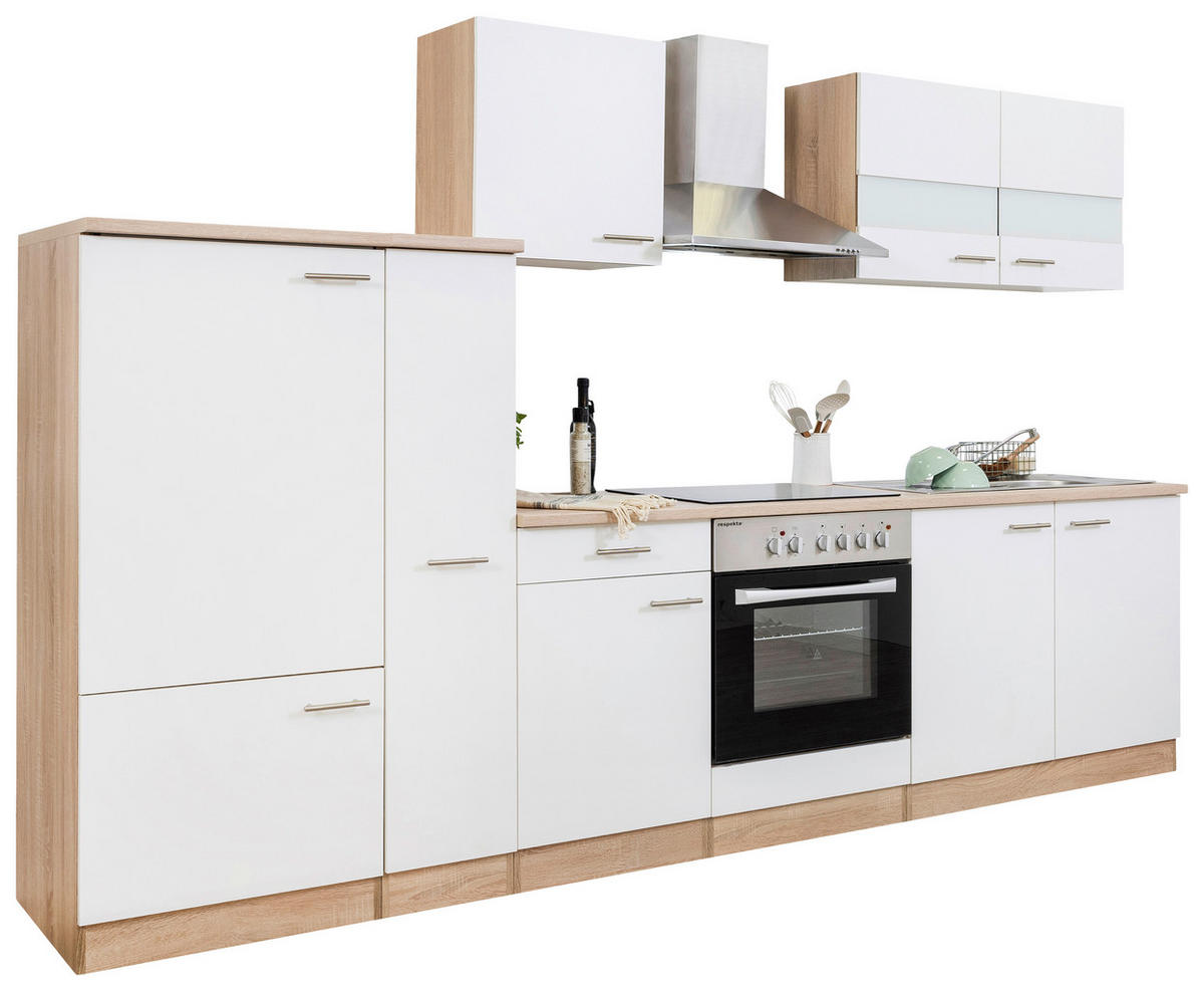 KÜCHENLEERBLOCK 300 cm   in Weiss, Eichefarben  - Weiss/Edelstahlfarben, Basics, Holzwerkstoff/Metall (300cm) - Respekta