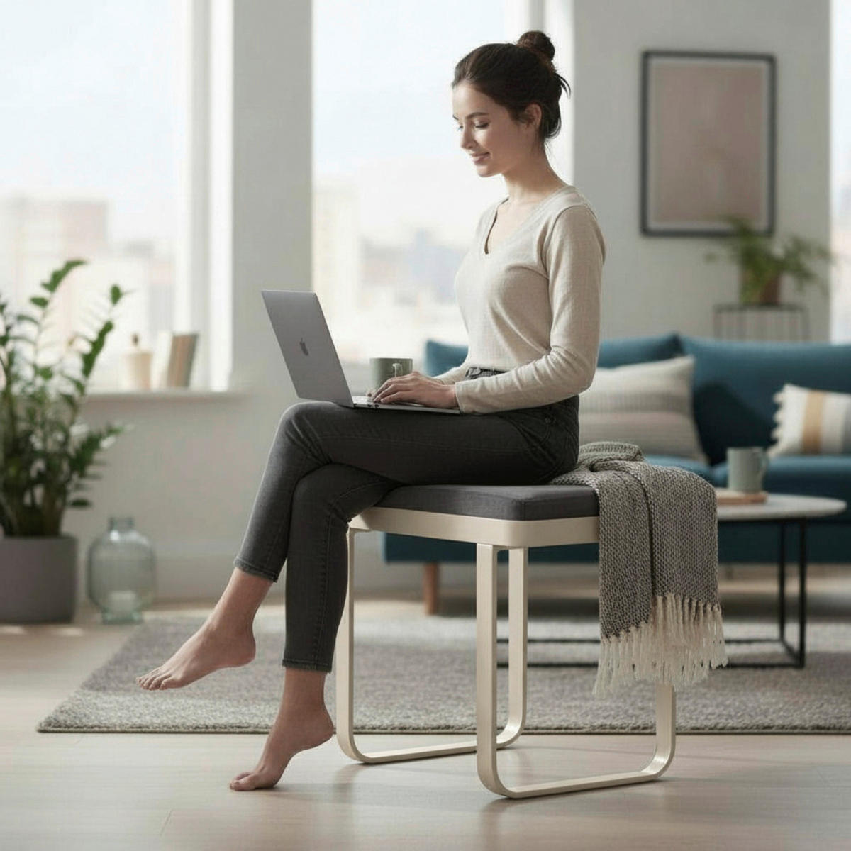 HOCKER Samt Anthrazit, Kaschmir  - Kaschmir/Anthrazit, KONVENTIONELL, Textil/Metall (56/48/36cm)