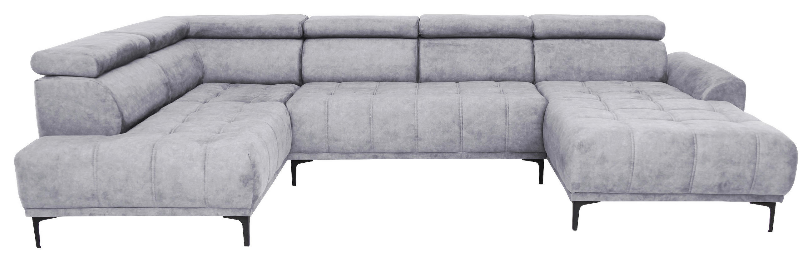 WOHNLANDSCHAFT in Velours Hellgrau  - Hellgrau/Schwarz, Design, Textil/Metall (191/340/172cm) - Stylife