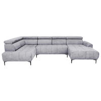 WOHNLANDSCHAFT in Velours Hellgrau  - Hellgrau/Schwarz, Design, Textil/Metall (191/340/172cm) - Stylife