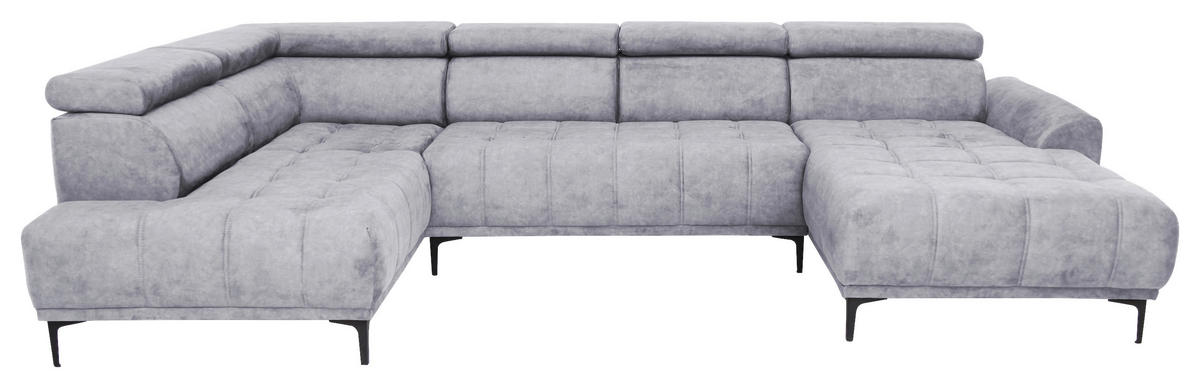 WOHNLANDSCHAFT in Velours Hellgrau  - Hellgrau/Schwarz, Design, Textil/Metall (191/340/172cm) - Stylife