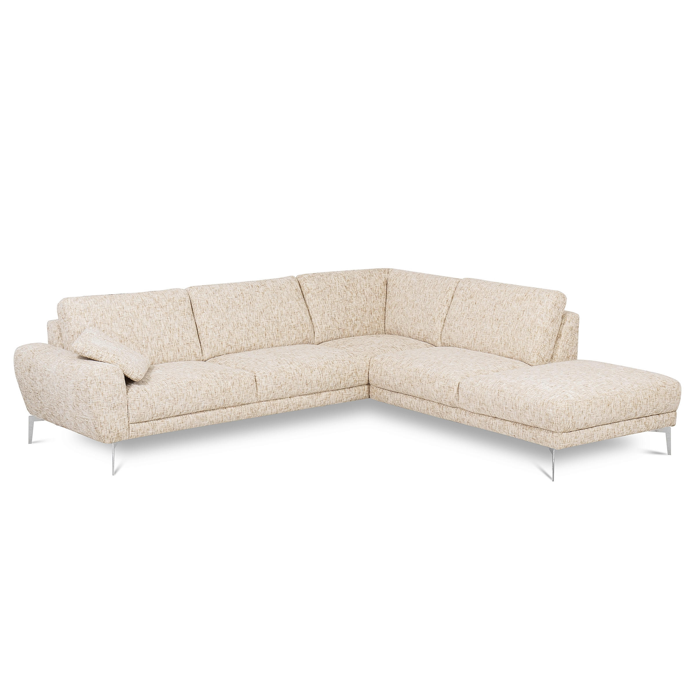 ECKSOFA SPRING Beige Webstoff Zierkissen  - Chromfarben/Beige, Design, Textil/Metall (273/250cm) - Livetastic