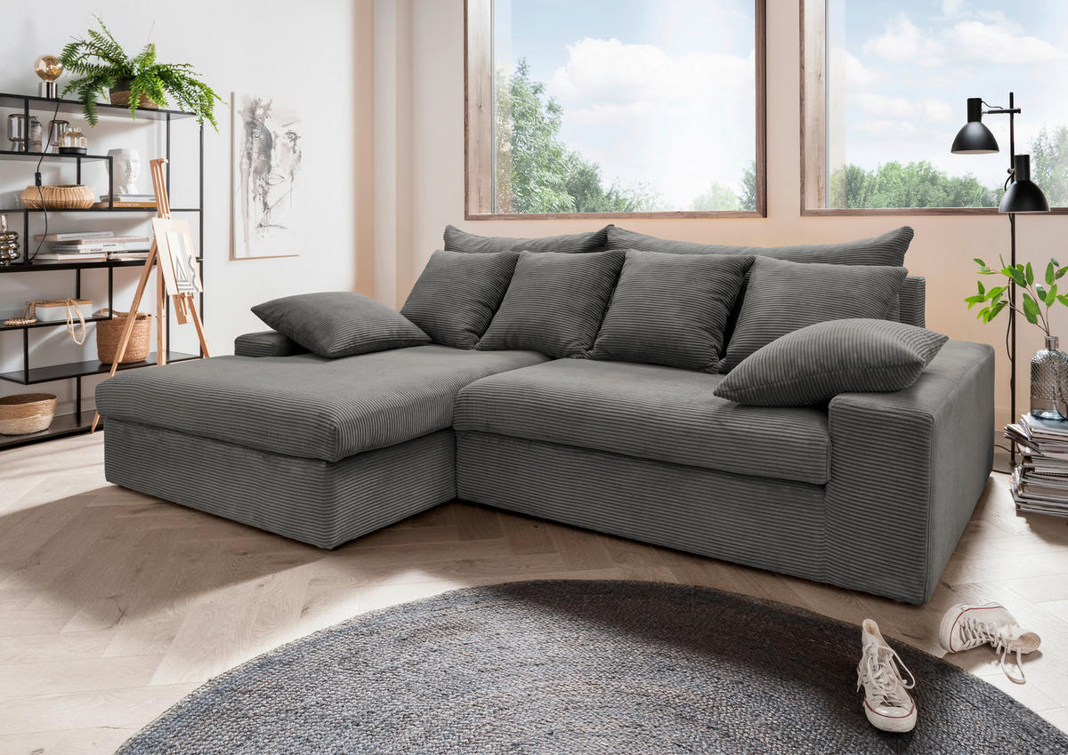 ECKSOFA in Cord Grau  - Schwarz/Grau, Modern, Kunststoff/Textil (200/278cm) - Livetastic