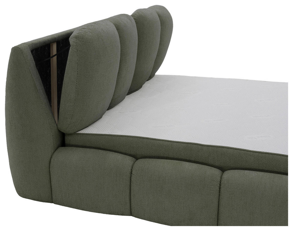 POLSTERBETT 180/200 cm,  in Olivgrün, gepolstertes Kopfteil, Lattenrost, Bettkasten,  - Schwarz/Olivgrün, Design, Holz/Kunststoff (180/200cm) - Chameo