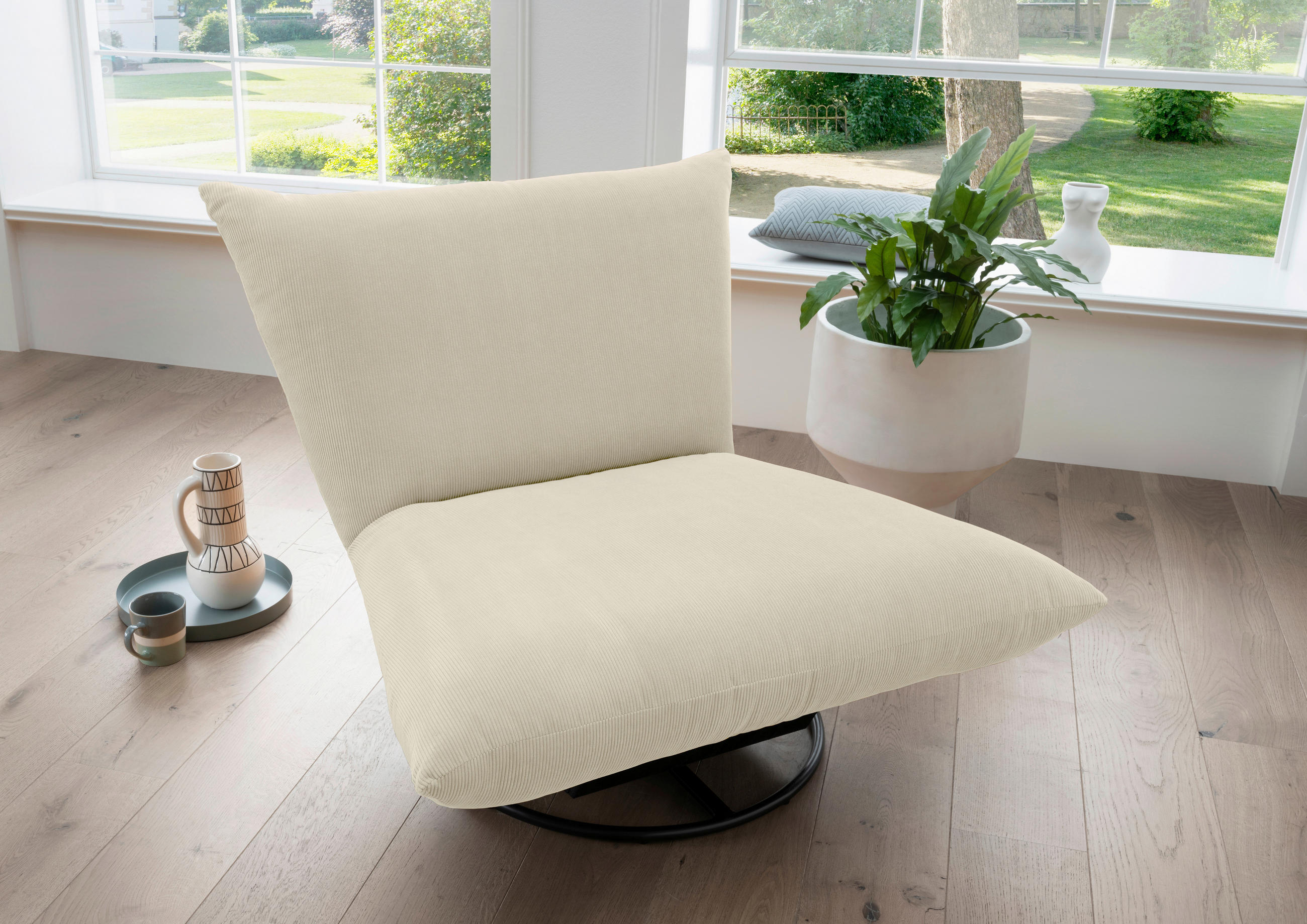 Relaxsessel in Textil Beige  - Beige/Schwarz, Design, Textil/Metall (100/78/96cm) - Livetastic