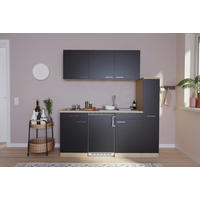KÜCHENBLOCK Luis 180 cm  in Schwarz  - Eichefarben/Alufarben, Basics, Holzwerkstoff/Kunststoff (180cm) - Respekta
